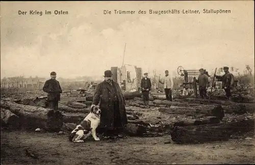 Ak Nesterow Stallupönen Ostpreußen, Trümmer des Baugeschäfts Leitner, Kriegszerstörungen, I WK