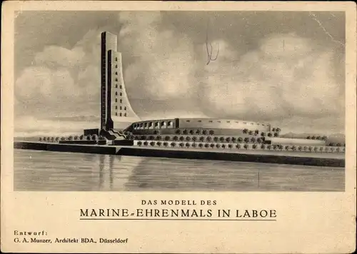 Ak Laboe, Modell vom Marine Ehrenmal, Entwurf G. A. Munzer, Baustein 2 Mark