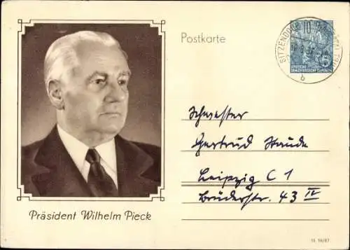 Ganzsachen Ak Wilhelm Pieck, Präsident der DDR von 194 bis 1960