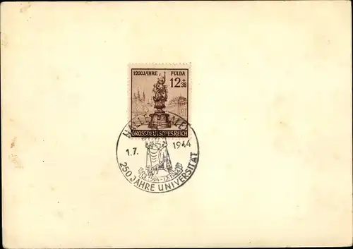 Briefmarken Ak 1200 Jahre Fulda, Stempel 250 Jahre Universität Halle an der Saale 1944