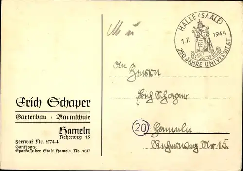 Briefmarken Ak 1200 Jahre Fulda, Stempel 250 Jahre Universität Halle an der Saale 1944