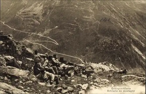 Ak Schweizer Armee, Gebirgsartillerie, Artillerie de montagne, Maschinengewehrschützen, Mitrailleurs