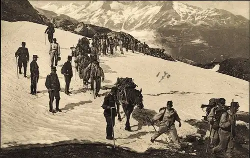 Ak Schweizer Armee, Gebirgsartillerie, Artillerie de montagne, Gebirgstruppen auf dem Marsch
