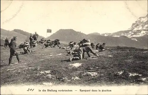 Ak Schweizer Armee, Gebirgsartillerie, Artillerie de montagne, In die Stellung vorkriechen