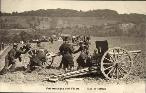 Ak Schweizer Armee, Artillerie, Vorbereitungen zum Feuern, Mise en batterie, Geschütze