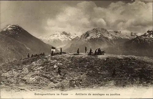 Ak Schweizer Armee, Gebirgsartillerie im Feuer, Artillerie de montagne en position