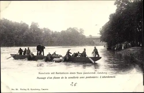 Ak Schweizer Armee, Kavallerie mit Pontonieren einen Fluss passierend, Cavallerie, Pontonniers
