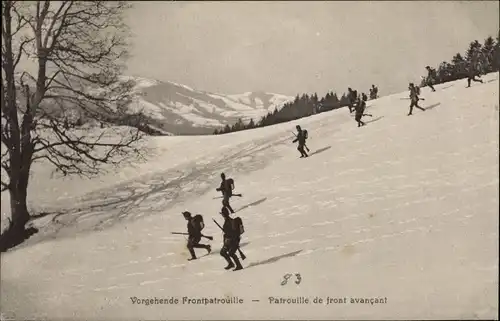 Ak Schweizer Armee, Gebirgstruppen im Winter, Vorgehende Frontpatrouille