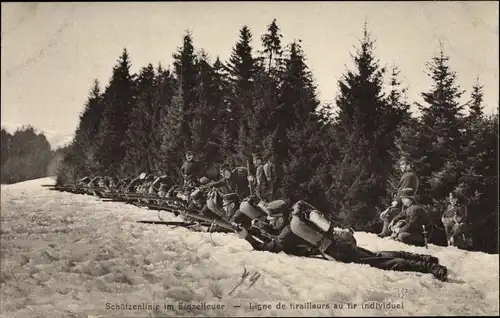 Ak Schweizer Armee, Gebirgstruppen, Schützenlinie im Einzelfeuer, Ligne de tirailleurs