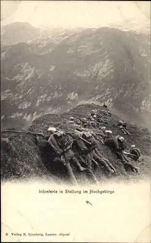Ak Schweizer Armee, Gebirgstruppen, Infanterie in Stellung im Hochgebirge