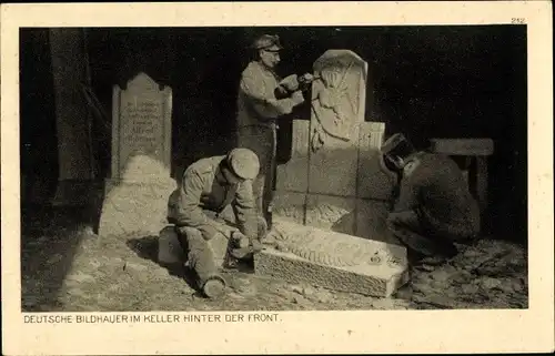 Ak Deutsche Bildhauer im Keller hinter der Front, Das deutsche Heer, I. WK