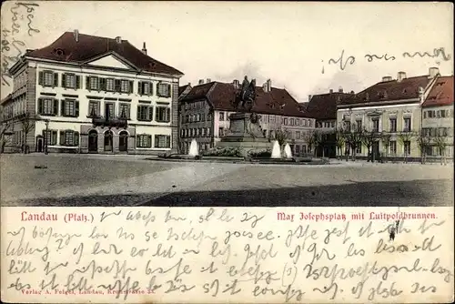 Ak Landau in der Pfalz, Max Josephsplatz, Luitpoldbrunnen