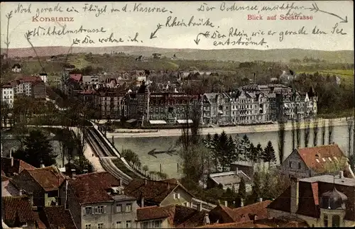 Ak Konstanz am Bodensee, Blick auf die Seestraße, Flusspartie, Brücke
