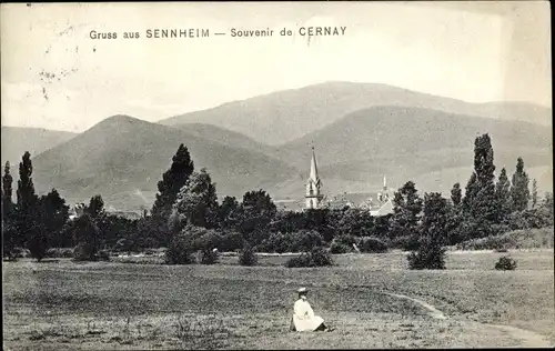 Ak Cernay Sennheim Elsass Haut Rhin, Blick auf den Ort