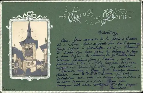 Präge Passepartout Ak Bern Stadt Schweiz, Stadtansicht, Uhr, Turm