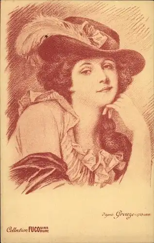 Künstler Ak Greuze, J. B., Frau-Portrait, Hut mit Feder