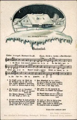 Lied Ak Günther, Anton, Erzgebirgische Mundart 22, Butznlied, Günther's Elternhaus