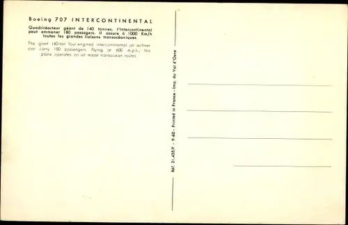 Ak Französisches Passagierflugzeug der Air France, Boeing 707 Intercontinental, F-BHSB