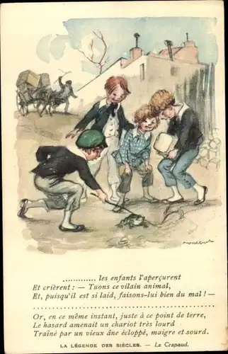 Künstler Ak Poulbot, Francisque, La Legende des Siecles, Le Crapaud, Kinder spielen mit Kröte