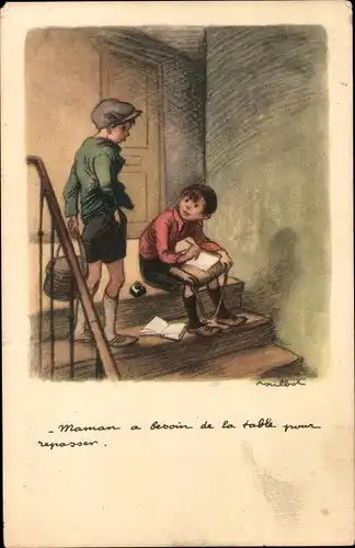 Künstler Ak Poulbot, Francisque, Maman a besoin de la table pour repasser