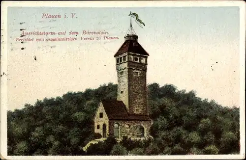 Ak Plauen im Vogtland, Aussichtsturm auf dem Bärenstein