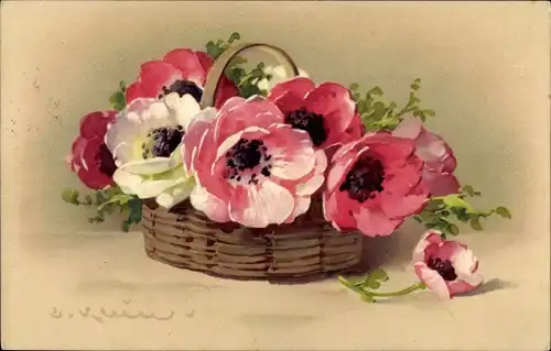 Künstler Ak Klein, Catharina, Anemonen in einem Korb, Blumen, Meissner & Buch 2194