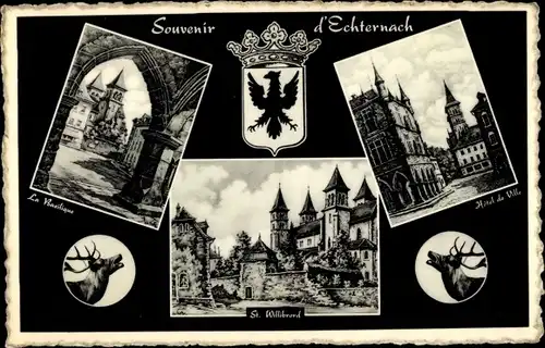 Ak Echternach Luxemburg, St. Wilibrord, Hotel de Ville, Le Basilique