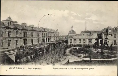 Ak Amsterdam Nordholland Niederlande, Burgerziekenhuis van af het hoofsgebouw gezien