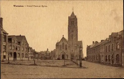 Ak Warneton Wallonien Hennegau, Grand Place et Eglise