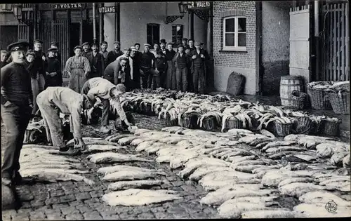 Ak Ostende Westflandern, Le marché aux poissons, Fischmarkt