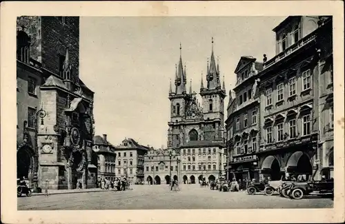 Ak Praha Prag, Staromestsky orloj, Tynsky chram, Altstädter Rathausuhr, Teinkirche