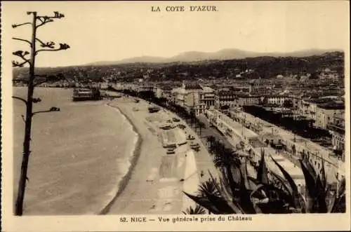 Ak Nice Nizza Alpes Maritimes, Vue generale prise du Chateau, Blick auf den Strand
