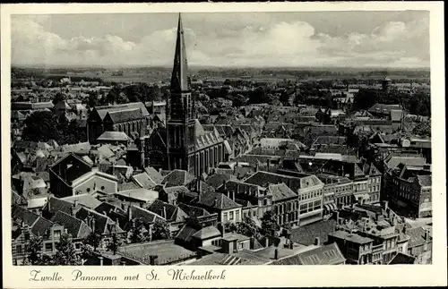 Ak Zwolle Overijssel Niederlande, Panorama met St. Michaelkerk