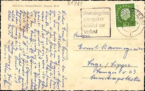 Ak Hameln an der Weser Niedersachsen, Totalansicht, Klüt Turm, Kl. Berkel