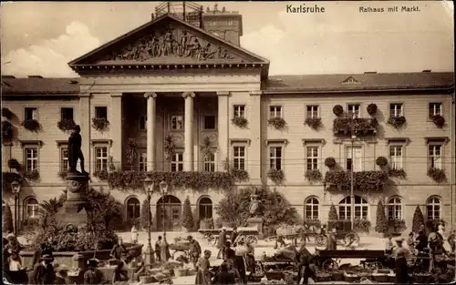 Ak Karlsruhe in Baden, Rathaus mit Markt