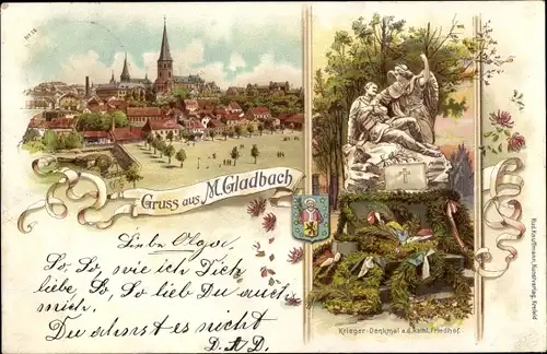 Litho Mönchengladbach, Blick zum Ort, Kriegerdenkmal