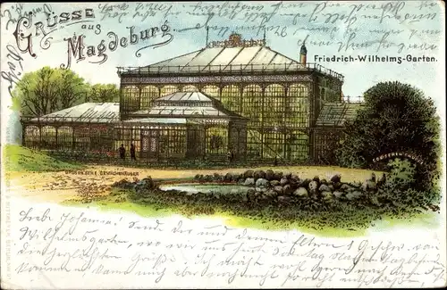 Litho Magdeburg an der Elbe, Friedrich Wilhelms Garten