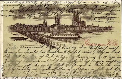 Ak Deutz Köln am Rhein, Teilansicht, Dom, Rheinbrücke, Schiffe