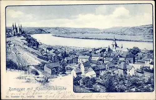 Ak Remagen am Rhein, Ortsansicht mit Apollinariskirche