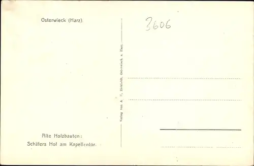 Künstler Ak Osterwieck am Harz, Alte Holzbauten, Schäfers Hof am Kapellentor