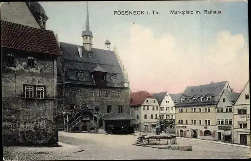 Ak Pößneck in Thüringen, Marktplatz mit Rathaus