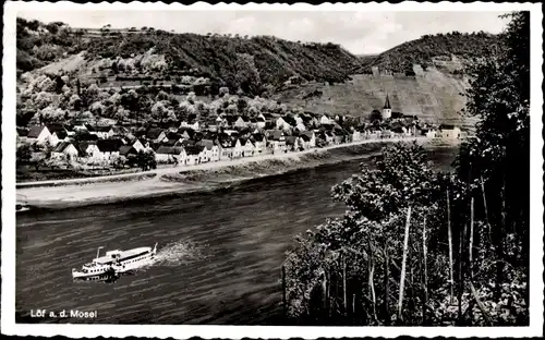 Ak Löf an der Mosel, Ortsansicht, Schiff, Gasthaus Pension Lellmann