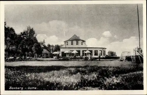 Ak Gotha in Thüringen, Boxberg, Rennbahn Gaststätte, Außenansicht, Terrasse