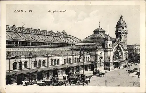 Ak Köln am Rhein, Hauptbahnhof, Außenansicht, Kutschen