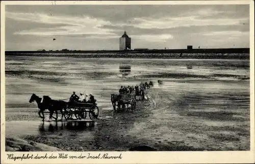 Ak Insel Neuwerk, Wagenfahrt durch das Watt von der Insel Neuwerk, Kutschen