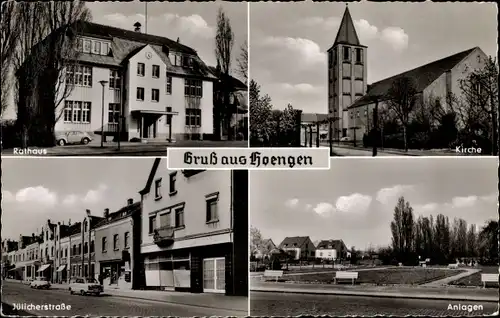 Ak Hoengen Alsdorf, Rathaus, Kirche, Jülicherstraße, Anlagen, Hermann Honnef Tabakwaren