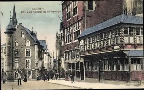 Ak Aachen in Nordrhein Westfalen, Blick in die Krämerstraße mit Postwagen