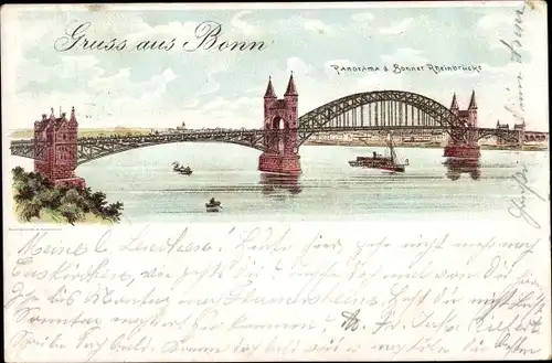 Litho Bonn in Nordrhein Westfalen, Panorama der Bonner Rheinbrücke