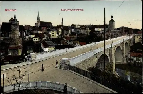 Ak Bautzen in der Oberlausitz, Kronprinzenbrücke