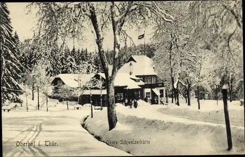 Ak Oberhof im Thüringer Wald, Obere Schweizer Hütte, Außenansicht im Schnee